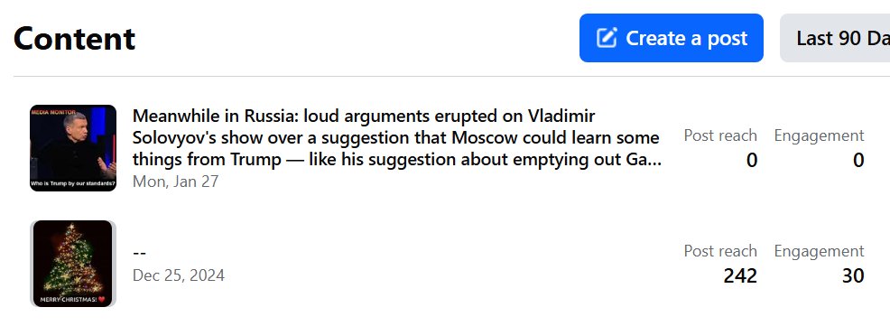 JuliaDavisNews's tweet photo. Fun fact: @facebook @meta has been deleting all of my posts on my page for the Russian Media Monitor since December. So if you're assuming I'm no longer posting there — I am, you just can't see it. 
https://t.co/9yvGADVTqH https://t.co/NEEU4sCvUN