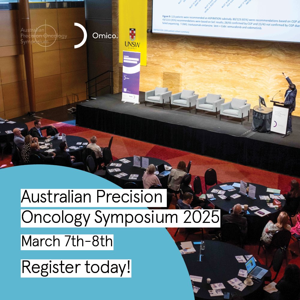 OmicoAustralia's tweet photo. 🌟The Australian Precision Oncology Symposium 2025 (APOS 25) is fast approaching! APOS 25 program, "The Coming of Age of Precision Oncology", designed for Australian oncology professionals—including oncologists, researchers, pathologists, and members of the life science and advocacy sectors—will showcase a pivotal moment in cancer care, as precision oncology moves from theory to transformative practice. Click here to register for in-person attendance: https://t.co/HvTWIILgqb
Click here to register for virtual attendance: https://t.co/FQ23VYrQ99 #APOS25Sponsor #Omico #APOS25 #AustralianPrecisionOncologySymposium2025 #PrecisionOncology #CancerMeetsItsMatch