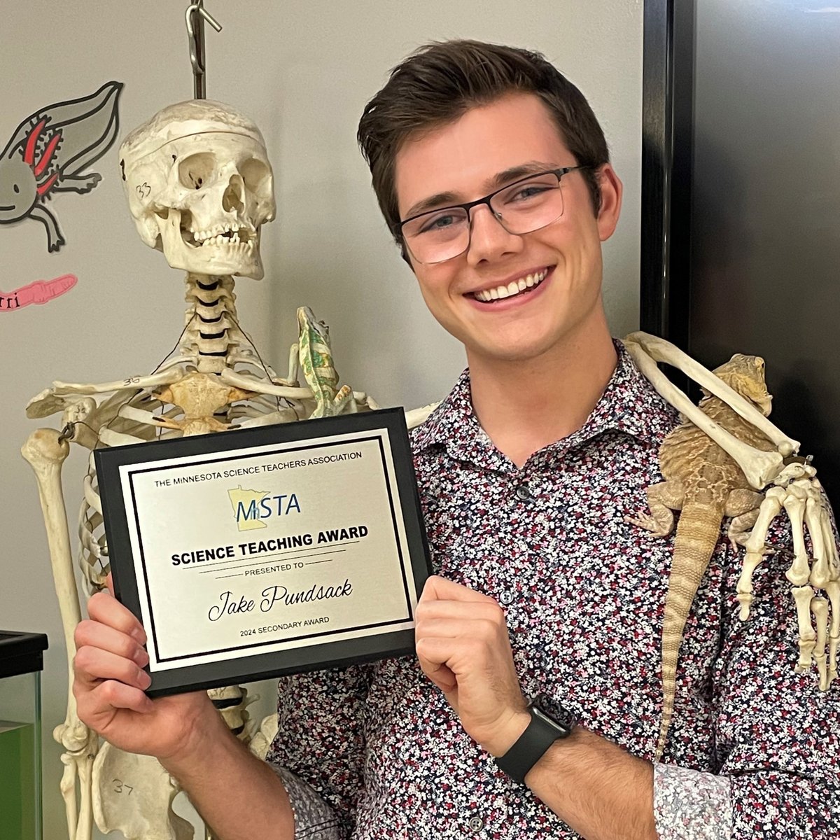 MSUMoorhead's tweet photo. Jake Pundsack recently earned the 2024 Minnesota Science Teaching Award, in his third year as an instructor in Melrose, MN.

"It was the hands-on experience, and great examples of instructors, that made me the teacher I am today." https://t.co/uw2QEUiQk3