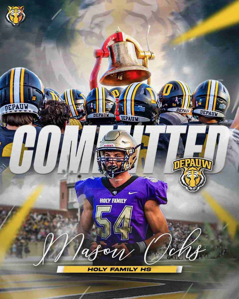 Mason Ochs (@mason_ochs54) on Twitter photo I am incredibly blessed to announce that I will be continuing my athletic and academic journey at DePauw University. I want to thank God, my friends and family and coaches. Tiger born, tiger bred, be a tiger till I’m dead! Go tigers!
<a href="/DeanDodero/">Dean Dodero</a> <a href="/CoachRutledge76/">Coach Rutledge</a> <a href="/qbdietz/">Brett Dietz</a> I am incredibly blessed to announce that I will be continuing my athletic and academic journey at DePauw University. I want to thank God, my friends and family and coaches. Tiger born, tiger bred, be a tiger till I’m dead! Go tigers!
<a href="/DeanDodero/">Dean Dodero</a> <a href="/CoachRutledge76/">Coach Rutledge</a> <a href="/qbdietz/">Brett Dietz</a>
