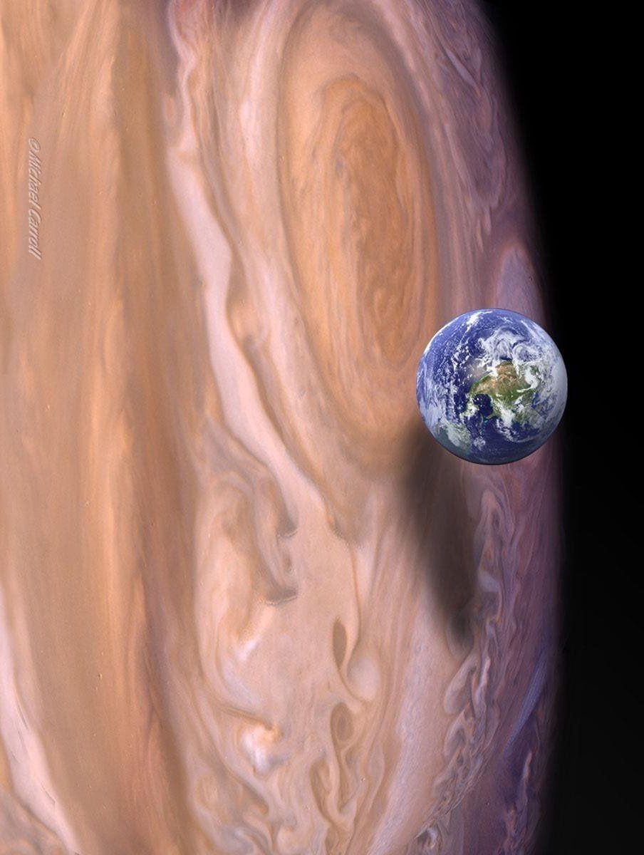 Comparing Earth and Jupiter

This makes it much easier to understand how small we are