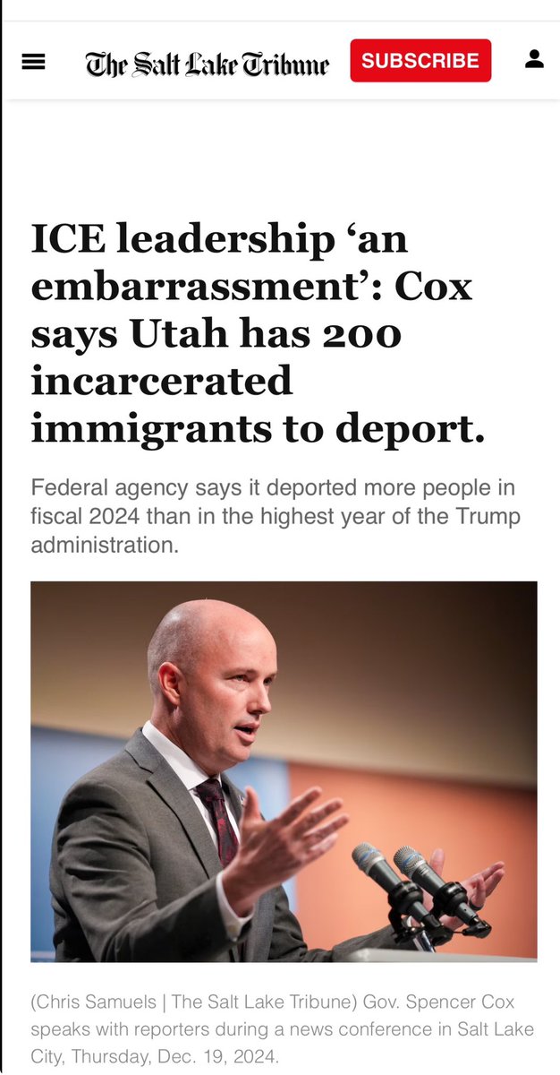 This is what Utah’s “governor” thinks of <a href="/ICEgov/">U.S. Immigration and Customs Enforcement</a>. 

“We're going to start with criminals, people who are breaking the law and causing harm to Utahns.…that's where we have to start,"
he told reporters during his monthly news conference on Thursday.

At the very minimum there are