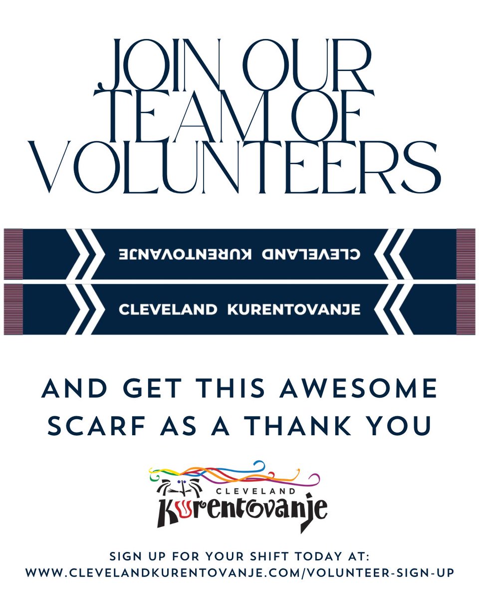Cleveland Kurentovanje is only possible because of our amazing volunteers! Each person who completes their shift will be gifted a Volunteer Exclusive Cleveland Kurentovanje scarf! These will NOT be sold in store! Click here to sign up: clevelandkurentovanje.com/volunteer-sign…