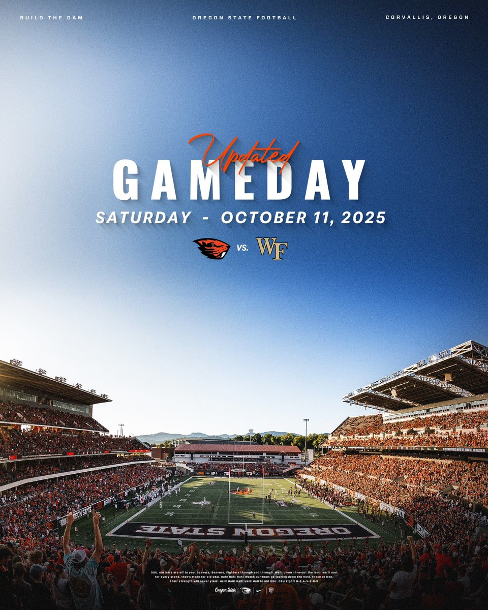 BeaverFootball's tweet photo. Schedule Update - The Wake Forest game will now be played on Saturday, October 11, 2025 at Reser Stadium. 

📲:  https://t.co/akTMxowzc1 https://t.co/Wn6Rlax1cQ