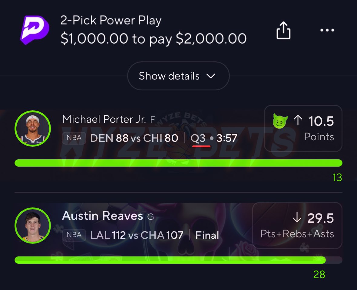 $𝟱𝟬𝟬 𝘁𝗼 𝗦𝗢𝗠𝗘𝗢𝗡𝗘 𝘄𝗵𝗼 𝗟𝗜𝗞𝗘𝗦 👇💚

BANGGG 💰✅ 

Who tailed? 👀

We the BEST in the business 👨‍💼🤝

CASH COLLAB DAY #40 🏆 ✅
<a href="/Dee_rose901/">Dee Rose 🌹 🥀🫴🏽</a> X <a href="/wyzebets/">WyzeProps A.I. 🤖</a>

#PrizePicks | #GamblingX