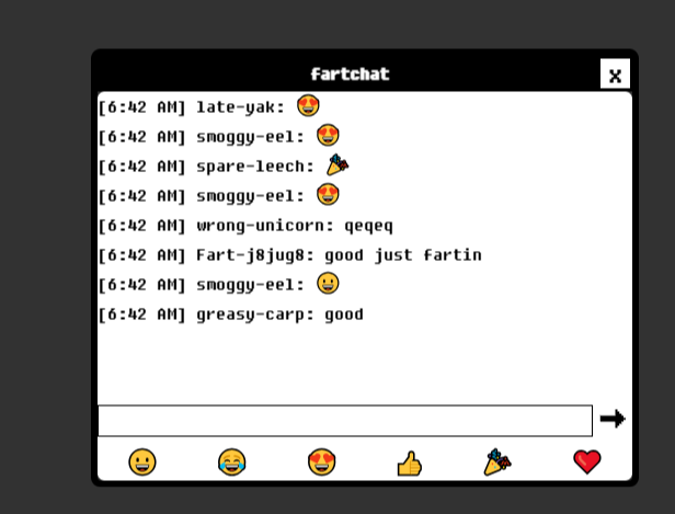 Fart_OS's tweet photo. quick update on fartchat 

>> added emojis
>> nicknames

https://t.co/rVmaJTxrPD https://t.co/KbdOT7VMps