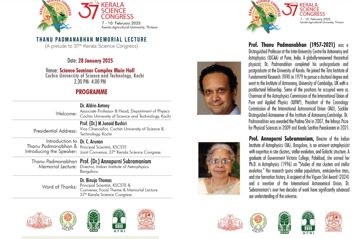 Annapurni Subramaniam (@fiddlingstars) on Twitter photo Feeling honoured to deliver the Thanu Padmanabhan Memorial lecture today. <a href="/IIABengaluru/">IIAstrophysics</a> <a href="/CosmosMysuru/">COSMOS Mysuru</a>
<a href="/asipoec/">Astronomical Soc. India Outreach and Education</a> <a href="/IndiaDST/">DSTIndia</a> <a href="/CUSAT/">CUSAT</a> Feeling honoured to deliver the Thanu Padmanabhan Memorial lecture today. <a href="/IIABengaluru/">IIAstrophysics</a> <a href="/CosmosMysuru/">COSMOS Mysuru</a>
<a href="/asipoec/">Astronomical Soc. India Outreach and Education</a> <a href="/IndiaDST/">DSTIndia</a> <a href="/CUSAT/">CUSAT</a>
