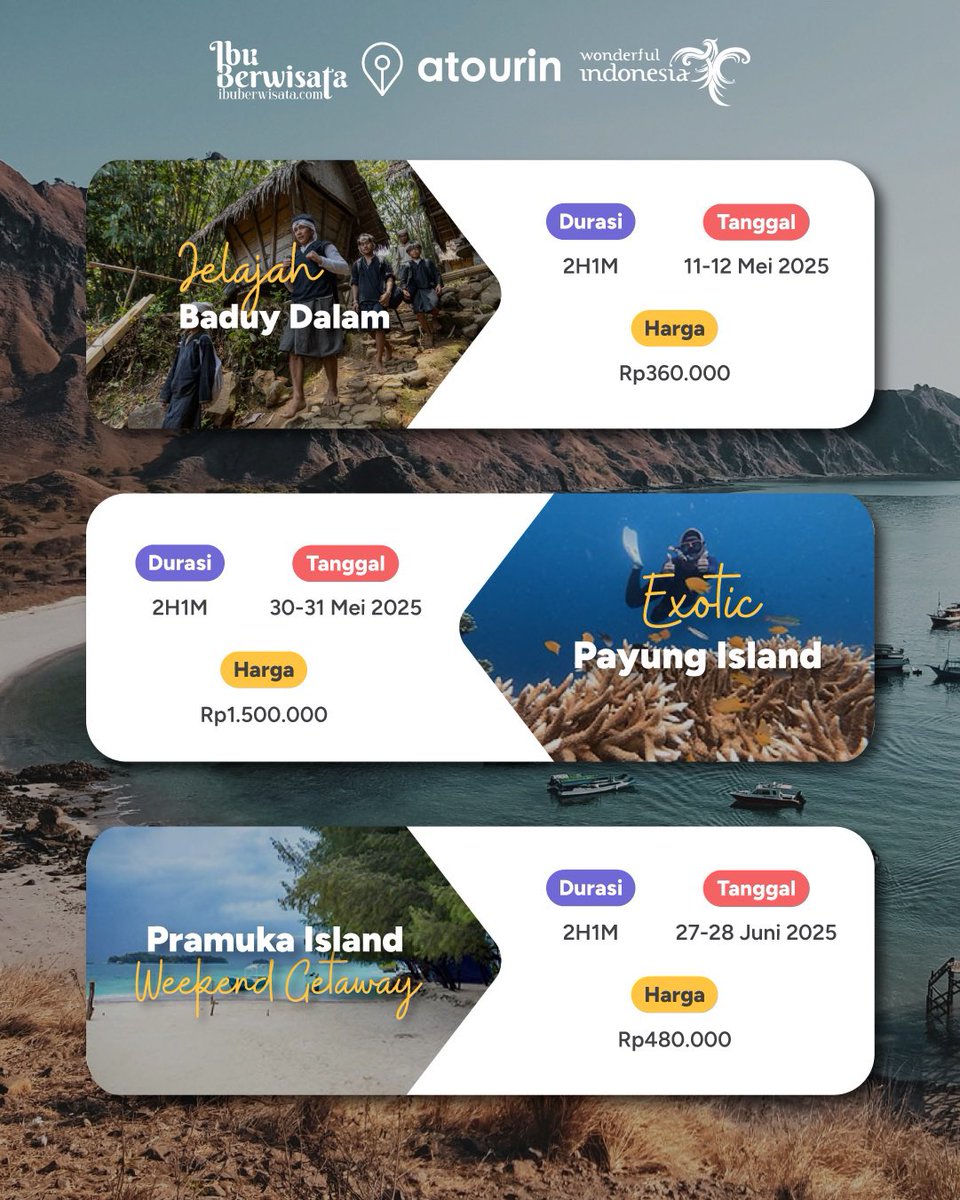 atourin's tweet photo. Mimin mau spill jadwal trip kita bareng Ibu Berwisata sepanjang Februari-Juni 2025 ini😍

Siapa mau ikutaaan????🥳🥳 https://t.co/59QGGxeJwK
