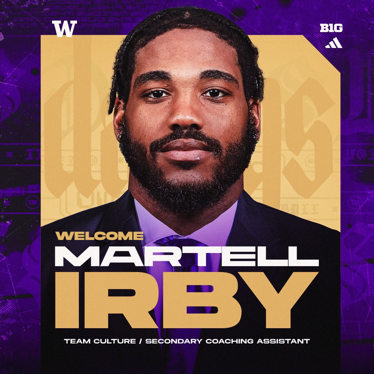 UW Football is excited to welcome Martell Irby as our new Team Culture &amp; Secondary Assistant Coach. 

#WinningStartsWithin