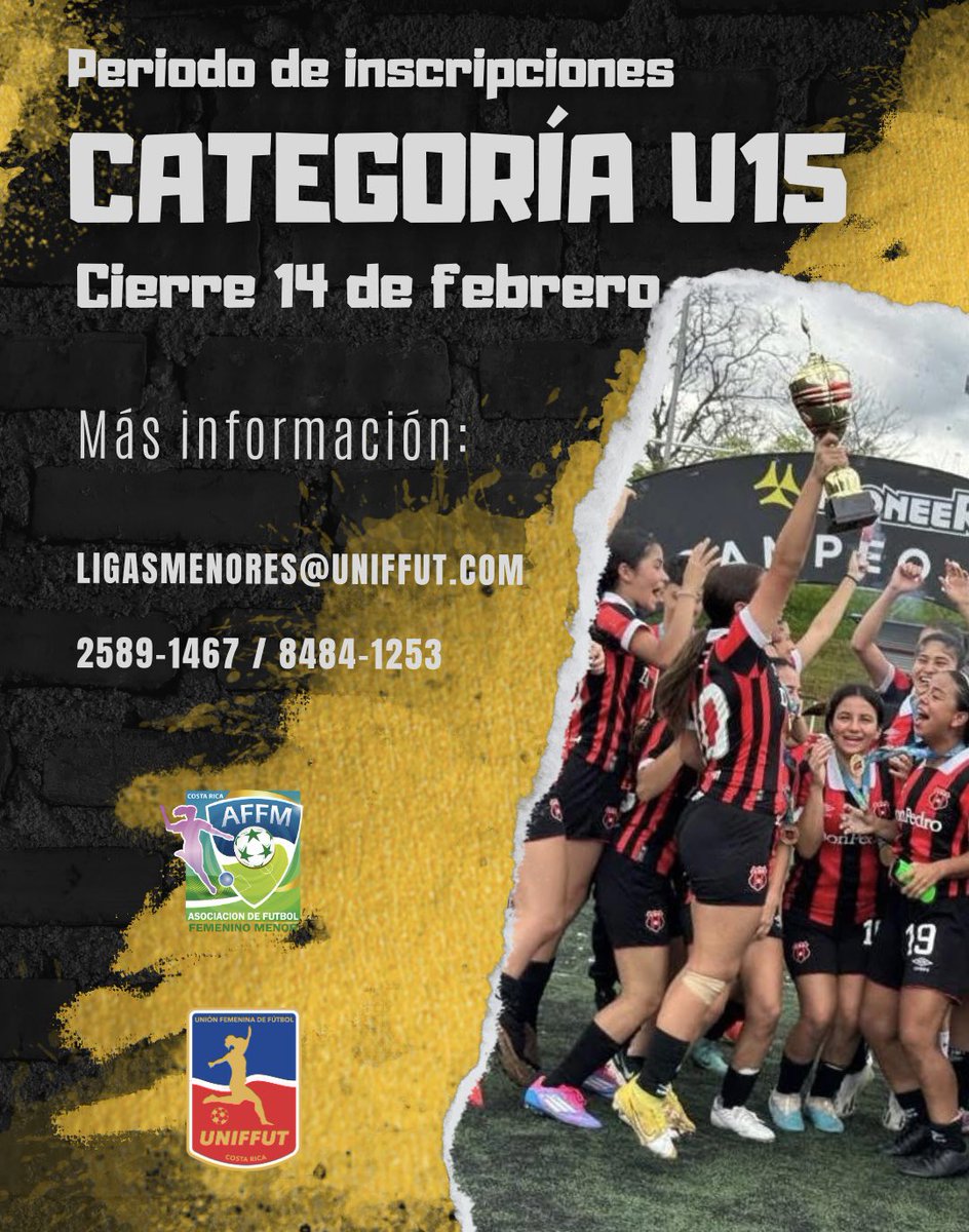 ⚠️ ¡Inscripciones abiertas! ⚠️

La Asociación de Fútbol Femenino Menor de Uniffut tiene abiertas las inscripciones para equipos de todo el país. 

Comuníquese al 2589-1467 o al correo ligasmenores@uniffut.com para más información.

#UniffutCR #LigasMenores