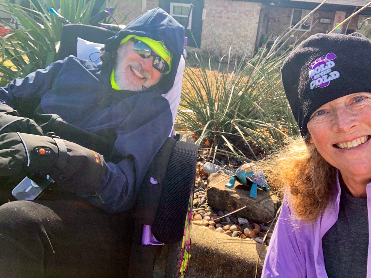 K2Runs's tweet photo. So happy to be back at it now that the Purple Peanut is back after undergoing some repairs! I think this was our coldest outing, but it was a beautiful morning. 
#als #alsawareness #veteranswithals #beatingals #choosehope #teampurplepeanut #chasing100 #runchat https://t.co/x9KwIj8TXg