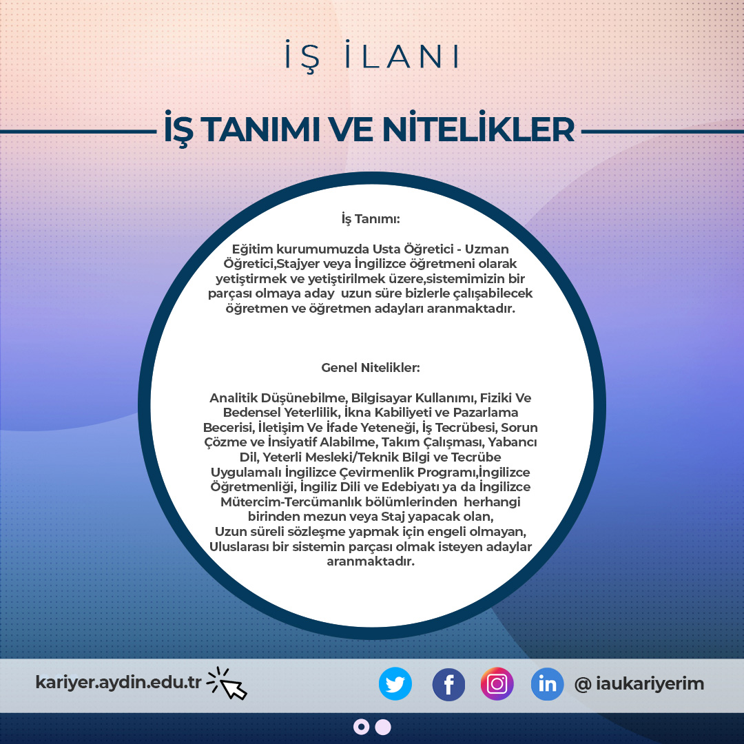 🎉Genç Liderler Bilişim Yayıncılık- Staj İlanı
📷 Başvuru için belirtilen mail adresine cv’lerinizi gönderebilirsiniz.
@iaukampus
<a href="/iausem/">İAÜ SEM</a>
<a href="/iaumedofficial/">İAÜMED</a>