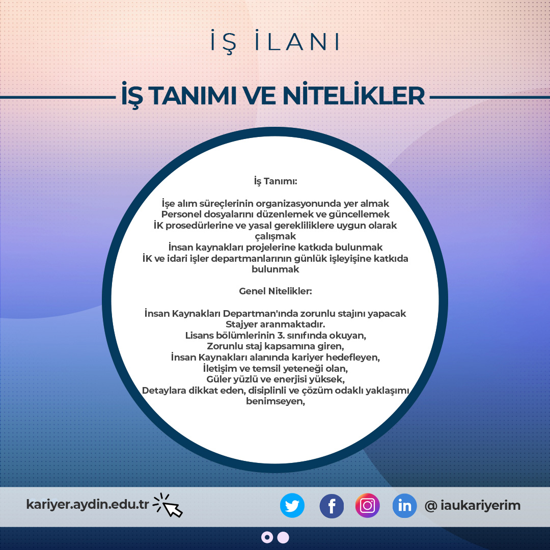 🎉Smartınfo Data Solutıon- Staj İlanı
📷 Başvuru için belirtilen mail adresine cv’lerinizi gönderebilirsiniz.
@iaukampus
<a href="/iausem/">İAÜ SEM</a>
<a href="/iaumedofficial/">İAÜMED</a>