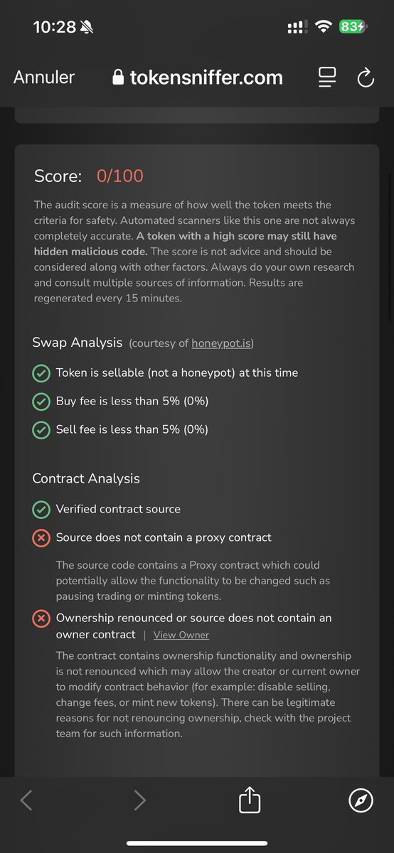 Falcon808Pali's tweet photo. @xswap_link on token Sniffer you are a fucking red flag 🚩 score 0 can you explain? https://t.co/SY0Zf1ANn4