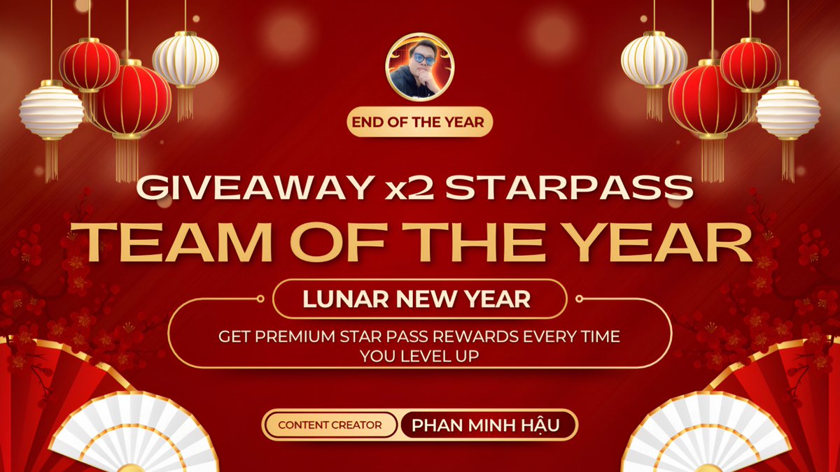 PhanMinhHauFFM's tweet photo. END OF THE YEAR | GIVEAWAY X2 STARPASS TOTY - HAPPY LUNAR NEW YEAR EVERYONE ๐งง
https://t.co/VWvdU4Sr0o
#Giveaway #Starpass #FCMobile https://t.co/Y2P1iOO3Yk