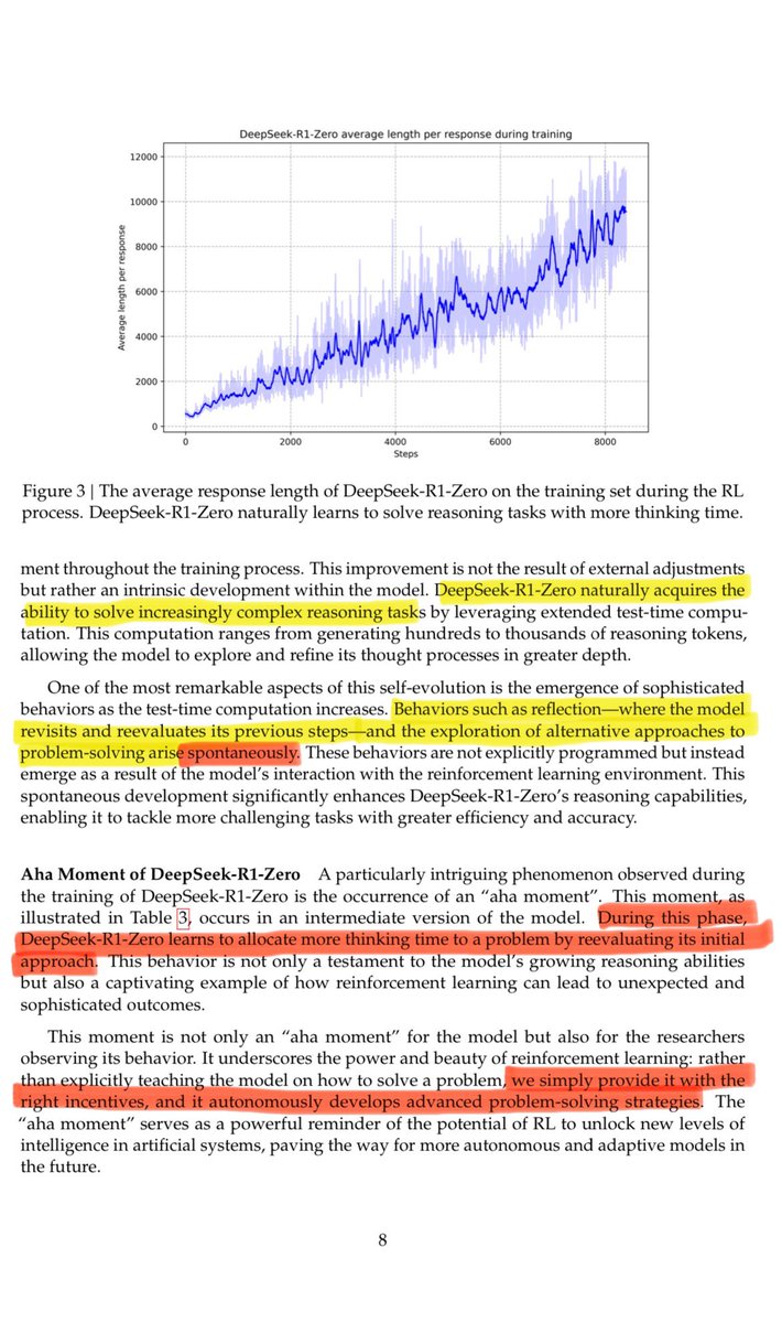 the DeepSeek R-1 research paper is wild. i’m still wrapping my head around the implications of page 8. 

my highlights below along with a summary of the full paper.

(we are in for a wild ride)