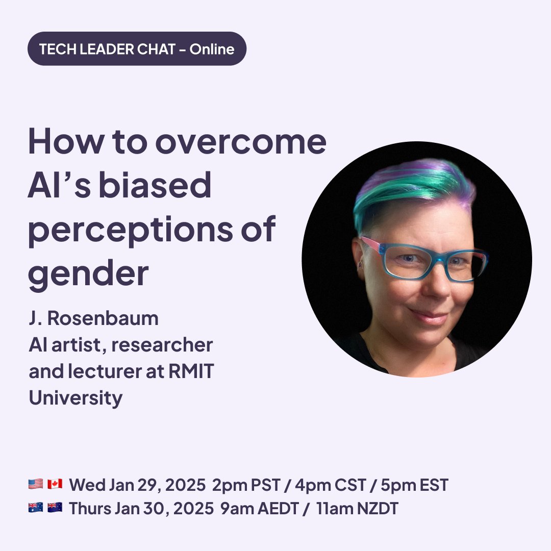 MultitudesCo's tweet photo. T-2 days until our next #TechLeaderChat – don't miss the opportunity to hear from leading researcher and AI artist, J. Rosenbaum (@minxdragon), on why gender is fundamentally misunderstood by machine learning systems 🙌 

It's one not to miss! RSVP here 👉 https://t.co/fpWCyIH3Tt https://t.co/atRoajBSUy
