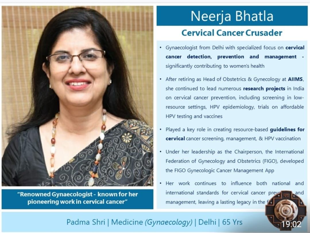 AIIMS, New Delhi (@aiims_newdelhi) on Twitter photo Many Congratulations Prof Bhatla.
<a href="/aiims_newdelhi/">AIIMS, New Delhi 🇮🇳</a> is thrilled to celebrate the incredible achievement of Prof. Neerja Bhatla <a href="/BhatlaDr/">Dr. Neerja Bhatla</a> for being honored with the prestigious Padma Shri Award.
This is a proud moment for the entire #AIIMS family. Her dedication to cervical cancer Many Congratulations Prof Bhatla.
<a href="/aiims_newdelhi/">AIIMS, New Delhi 🇮🇳</a> is thrilled to celebrate the incredible achievement of Prof. Neerja Bhatla <a href="/BhatlaDr/">Dr. Neerja Bhatla</a> for being honored with the prestigious Padma Shri Award.
This is a proud moment for the entire #AIIMS family. Her dedication to cervical cancer