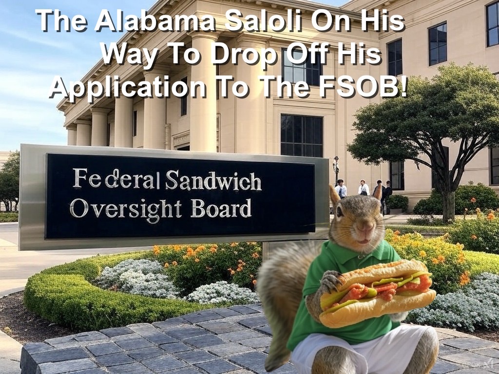 AlabamaSaloli's tweet photo. The #AlabamaSaloli on his way to drop off his application and a sandwich in hopes of getting a top level job on the #FederalSandwichOversightBoard #FSOB #Alabama #Saloli #DOGE #DOGEGOV #Squirrel #Sandwich #Trump2025 #Trump https://t.co/N3WkN6zYkT