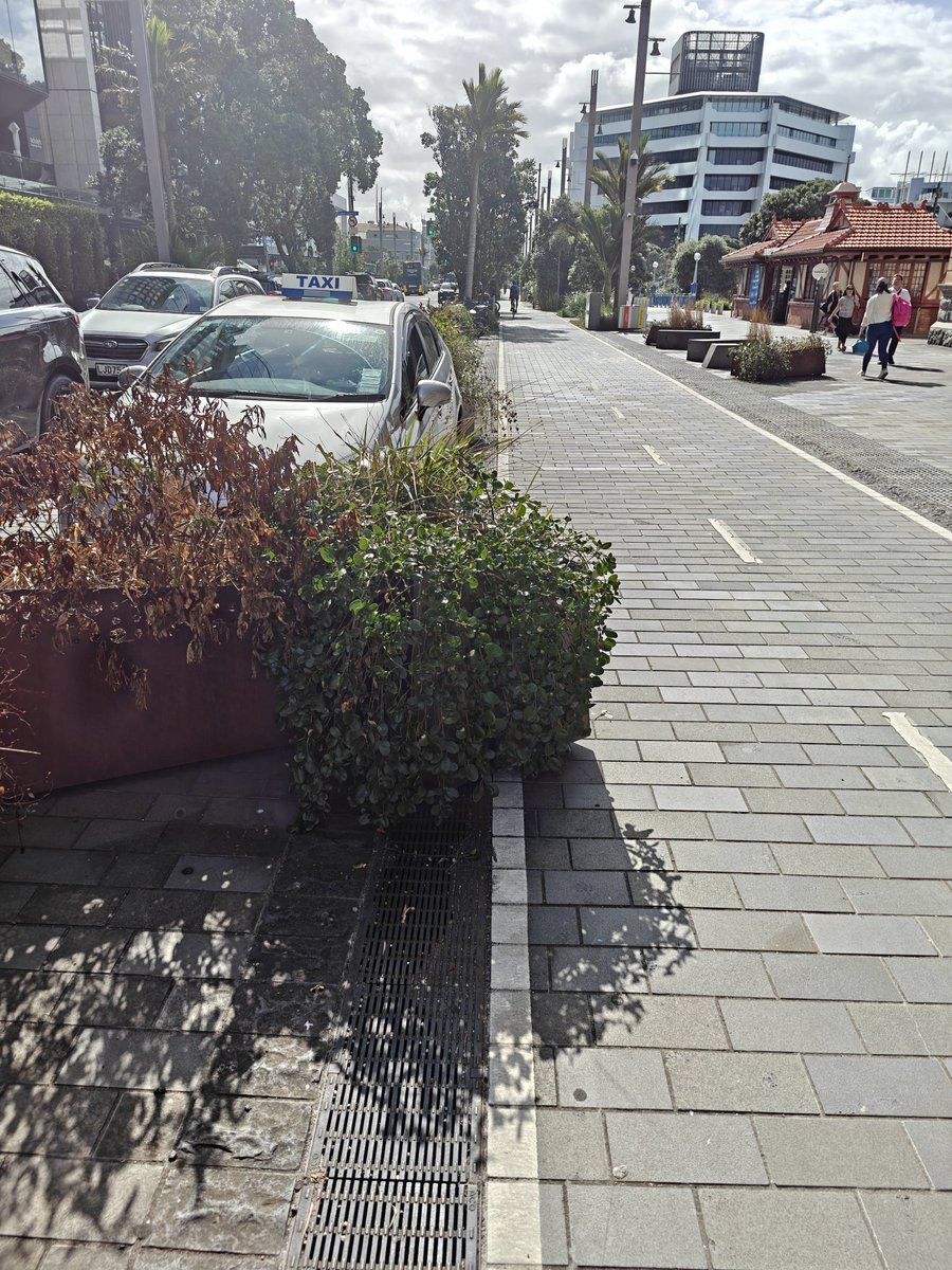 Hi <a href="/AklTransport/">Auckland Transport</a> can you please send someone to move the planters on Quay St. They have been moved to create car parks. Outside ferry building