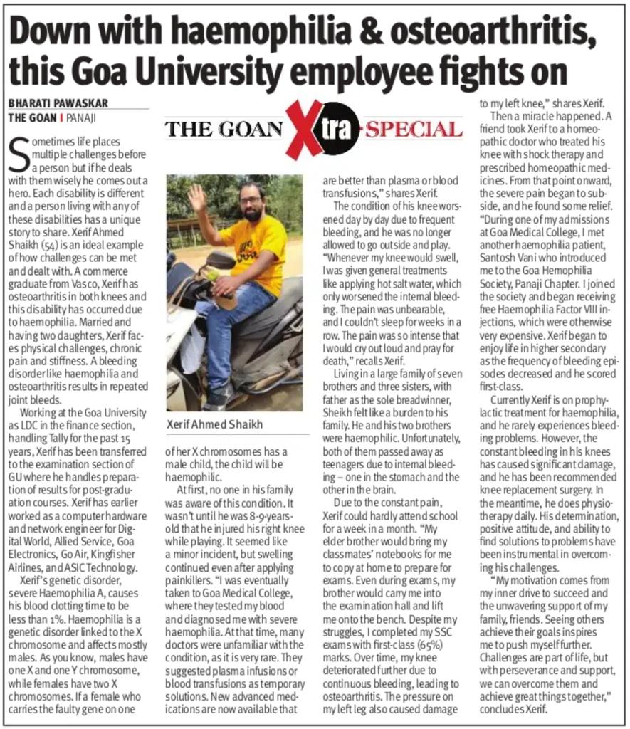 Great to see this article on Xerif in today's The Goan <a href="/thegoanonline/">The Goan 🇮🇳</a>!! Thank you Bharati Pawaskar for your continued initiative to highlight the success stories of PswD🙏 
 Xerif is one of the very active members of <a href="/GoaHemophilia/">Goa.Hemophilia</a> 👍
<a href="/HemoIndia/">Hemophilia Federation (India)</a> <a href="/PuneHemophilia/">Pune.Hemophilia</a> <a href="/VijaySChordiya/">Vijay Chordiya</a>