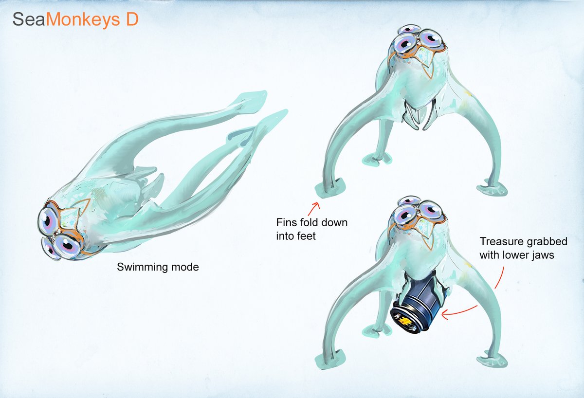alexriesart's tweet photo. Some of the MANY faces of the 'Sea Monkey' creature design in Subnautica: Below Zero.

The designs were so divergent we spun one off into a totally different creature lol https://t.co/7UrS7rCktx