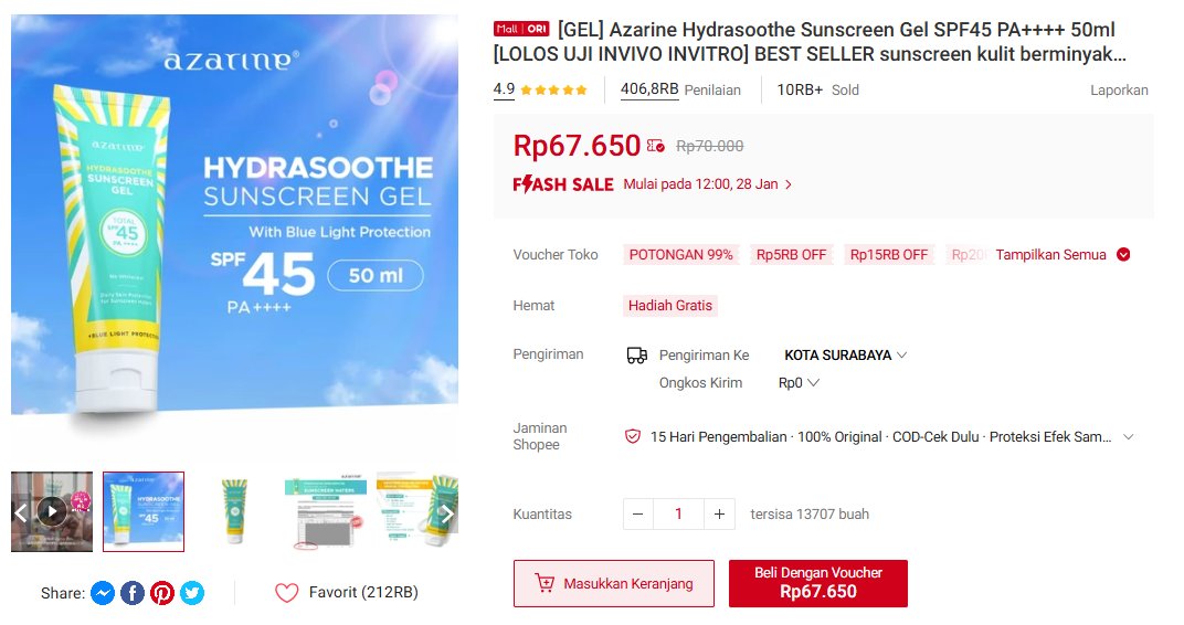 Fzazizu's tweet photo. sunscreen azarine 50 ml

Link: https://t.co/RAM52yT2OK

#fyp #viralproduct #Viral #azarine #sunscreen https://t.co/m39U6ogjbn