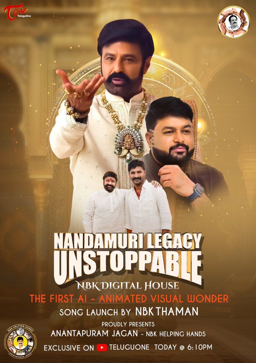 AnantapurJagan's tweet photo. #PadmaBhushanNBK
A Visual Extravaganza Like Never Before🤩
Brace yourselves as NBK @MusicThaman unviels a never-seen-before AI-Generated Visual video ft the legendary #NTR garu and #NBK garu Today at 6:10pm ❤️🔥 Proudly presented by Anantapuram Jagan
#TeluguOne #WeDigital.in https://t.co/0c96E6SWiv