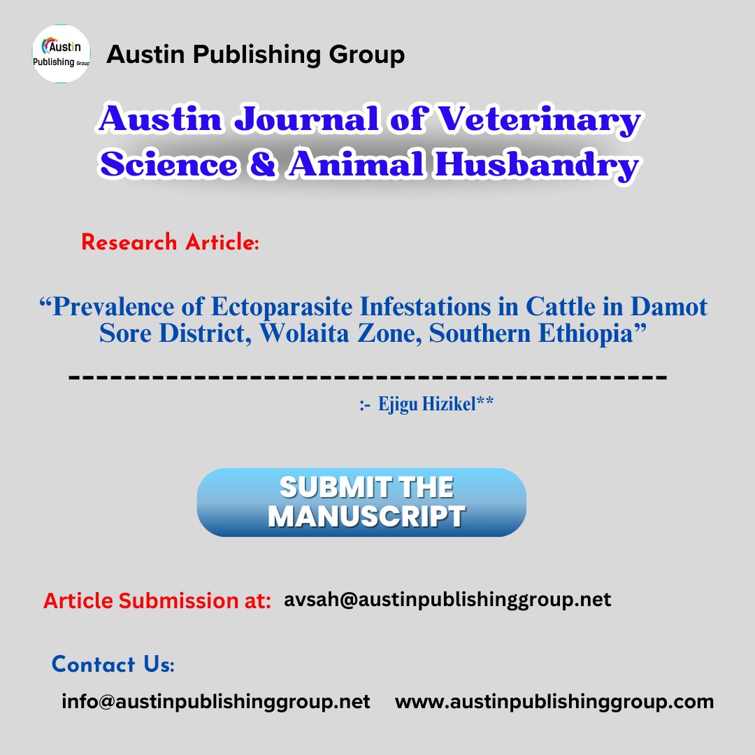 AustinGroups1's tweet photo. "Prevalence of Ectoparasite Infestations in Cattle in Damot Sore District, Wolaita Zone, Southern Ethiopia" Ejigu Hizikel https://t.co/QKjJhVJQ7m

#Cattle #Ectoparasites #medicalscience #usa #austinpublishing #review #article #casereport #journals #medicaljournals #Epidemiology https://t.co/waX2iNVaXr