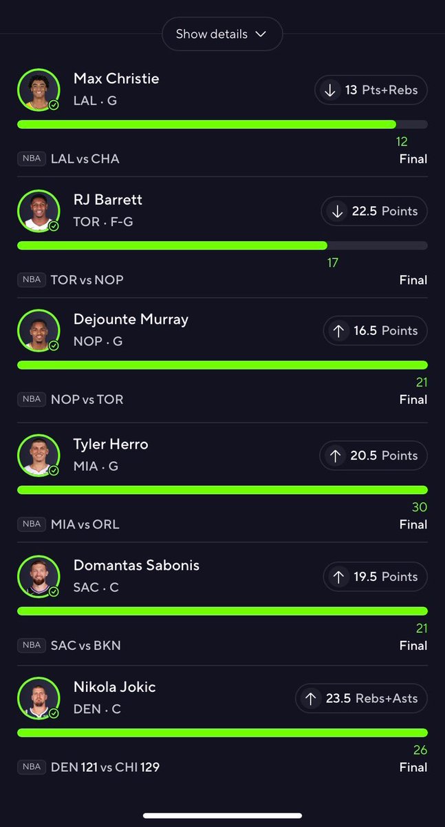 $450 GIVEAWAY☢️☢️Plug your CashApp, LIKE, and FOLLOW🤝🤝

CHEAT SHEET WENT 18-9😈😈Y’all KILLED IT TODAY😤So many GREEN SLIPS🤑WE LEFT NO CRUMBS🍽️

Made this slip ALL from the sheet, ALL FOR THE GIVEAWAY🙏Post your greened out slips 👇

Christie U 13PR✅
Barrett U 22.5P✅
Murray