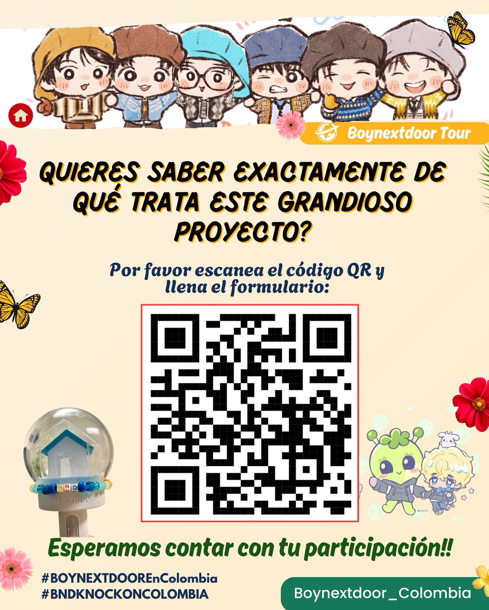 bndcol_projects's tweet photo. Onedoor! Queremos ver a #BOYNEXTDOOREnColombia 
Por favor participa de nuestro proyecto. Escanea el código QR y llena el formulario 🥰

#BOYNEXTDOOR #BND #보이넥스트도어 #BNDKNOCKONCOLOMBIA https://t.co/6lnbdYxDZF