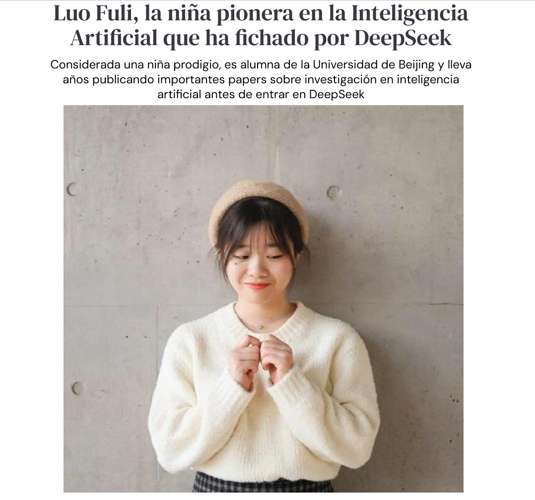 ¿Saben cual es el colmo del pendejo de trump, elon musk, zuckerberg y todos los machos tecnoligarcas de Silicon Valley?

Que fue una mujer la que se los chingo en la carrera por dominar la IA, Luo Fuli, es la principal desarrolladora de DeepSeek.