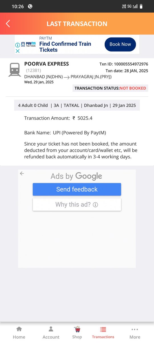 Why was my ticket not booked?<a href="/RailwaySeva/">RailwaySeva</a> <a href="/IRCTCofficial/">IRCTC</a>