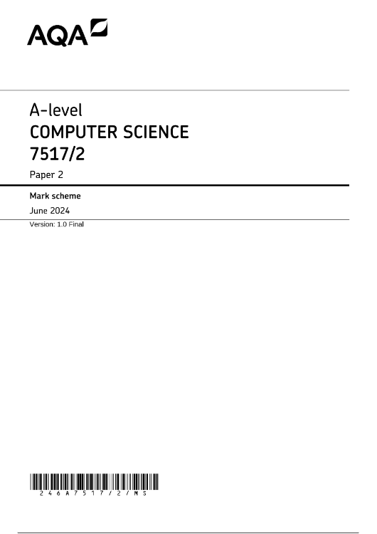 Antonina338759's tweet image. stuvia.com/doc/6255111/aq…
AQA A LEVEL COMPUTER SCIENCE PAPER 2 MARK SCHEME 2024 (7516/2)
#aqaalevelcomputerscience #computerscience #computerscience2024 #aqacomputerscience #alevelcomputerscience #computersciencepaper2 #7516/2 #7516