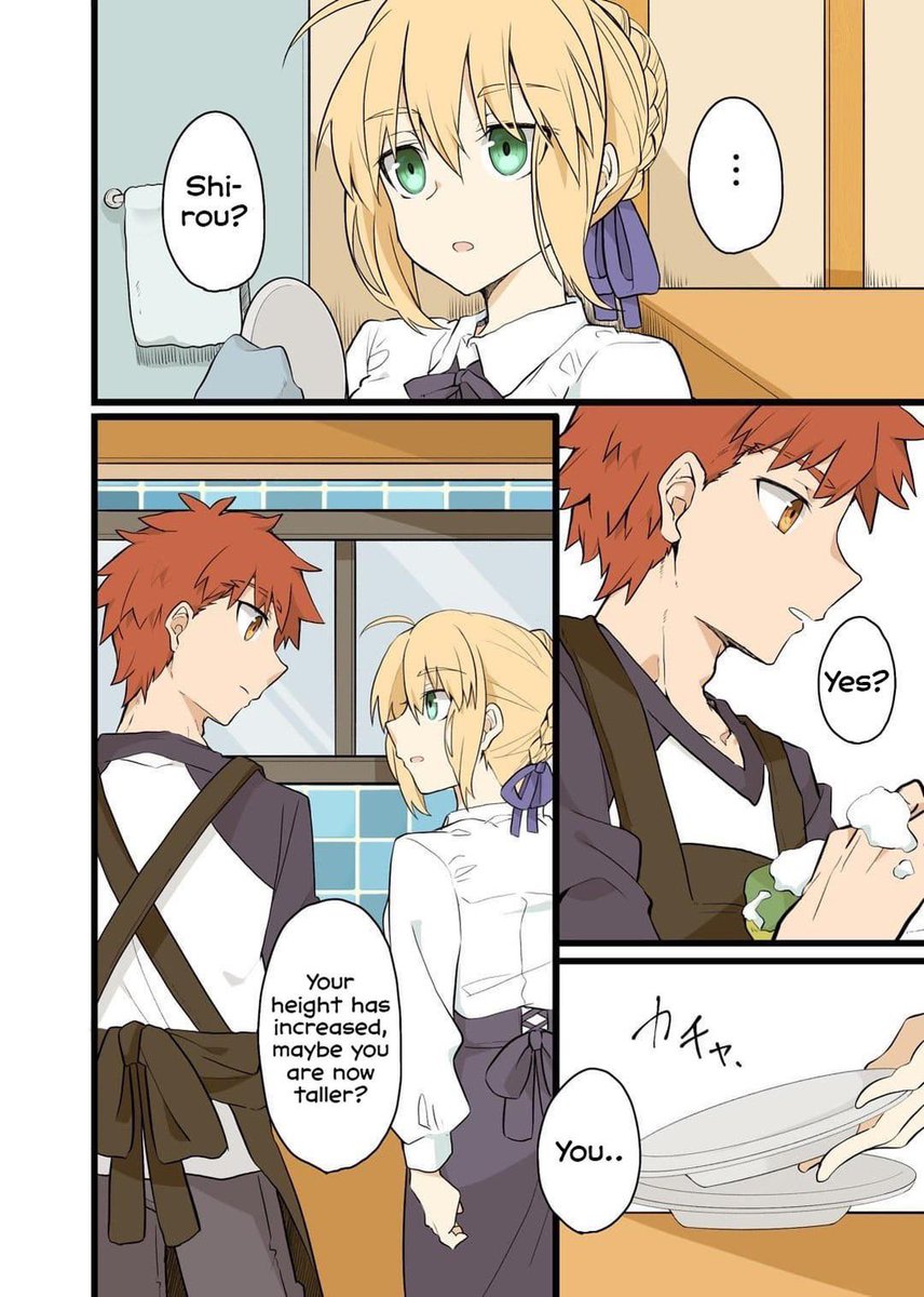 Anon_Lurker27's tweet photo. Shirou x Saber. Shirou got taller https://t.co/M9Ne02JIQo