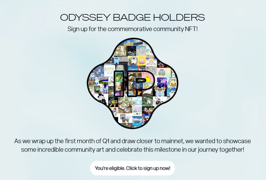 🔈 Story Protocol Airdrop — Sign up for the commemorative community NFT! 

✅ Eligibility — If You Participated In Story Testnet Odyssey &amp; Hold More Than 1 One Badge You’re Eligible.

🔗 Link — claim.story.foundation

🟢Proceed To Check Eligibility &amp; Sign Up
🟢Done

🛫 They will