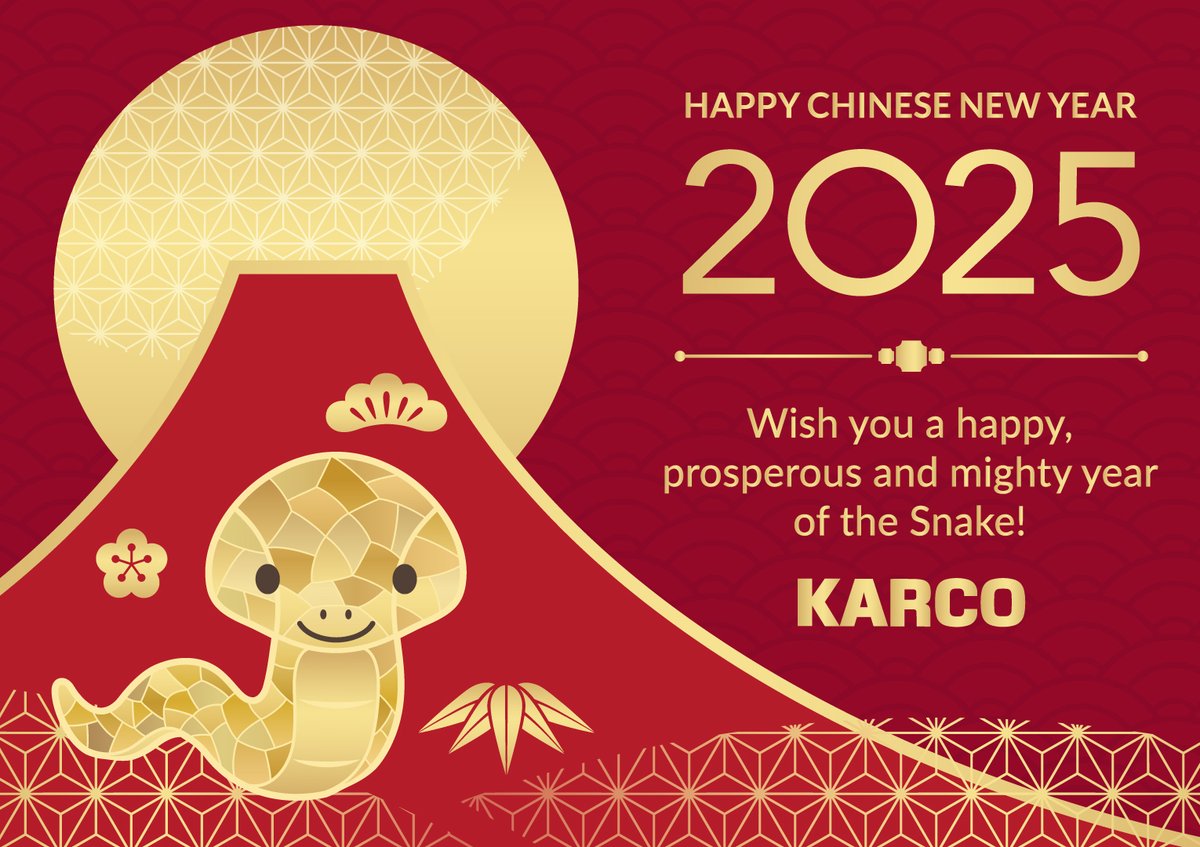 Happy Chinese New Year 2025! 🎉
As we welcome the Year of the Snake, we at KARCO wish you strength, wisdom, and transformation in the year ahead.
#HappyChineseNewYear #YearOfTheSnake #ChineseNewYear #China