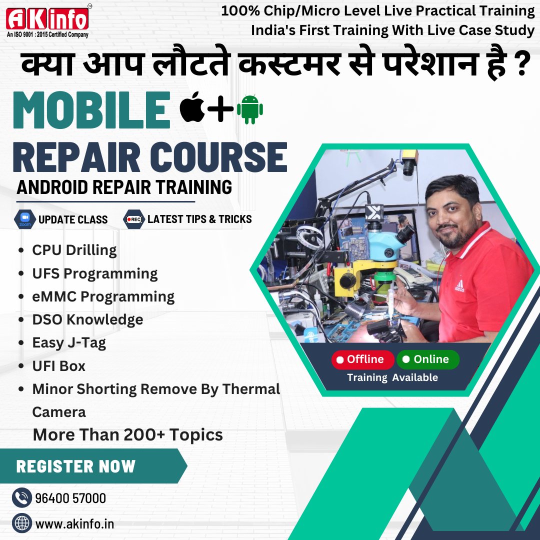 akinfodelhi's tweet image. 💻📱 Master Android, iPhone &amp;amp; Laptop Repair with AK Info!
📚 Online &amp;amp; Offline Classes Available | FREE Demo
📞 Call: +91 96400 57000
🌐 Visit: akinfo.in
#MobileRepairTraining #ChipLevelRepair #iPhoneRepairCourse #AndroidRepairCourse #LaptopRepairTraining #TechSkill