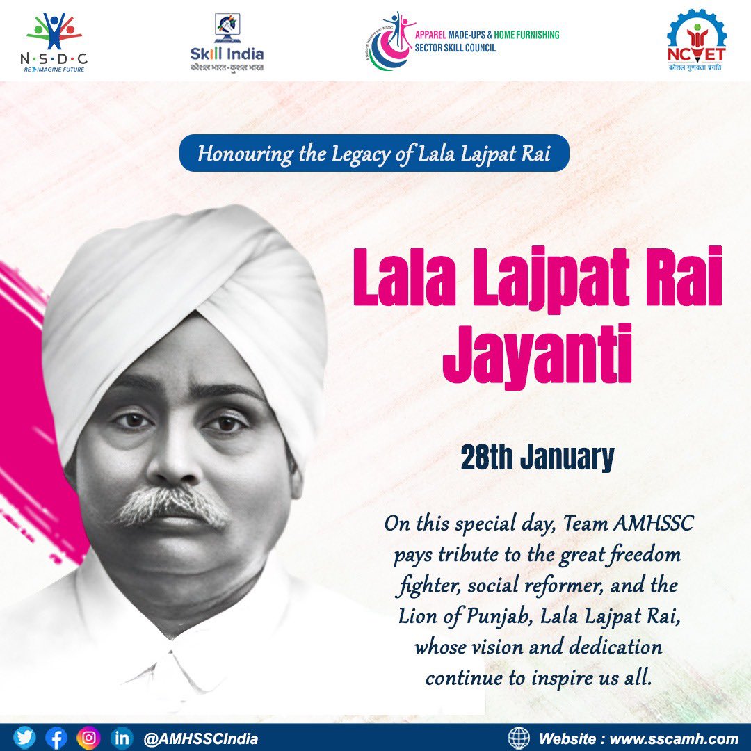 AMHSSCIndia's tweet photo. Remembering the indomitable spirit of Lala Lajpat Rai—The Lion of Punjab, whose courage roared louder than oppression. His legacy isn’t just history; it’s a blueprint for resilience and patriotism.
#LalaLajpatRaiJayanti #RoarForFreedom #LegacyOfCourage https://t.co/FskpI9q0F5