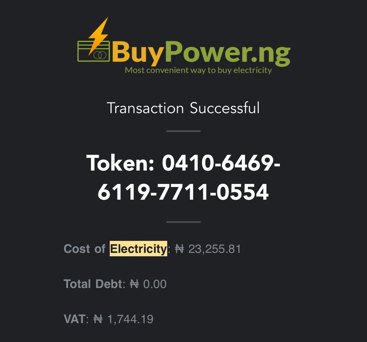 abrahaminiobong's tweet photo. @buypowerng Please how can I buy 25k electricity token and 1744 is what is taken for VAT? https://t.co/0rM6fySMBI