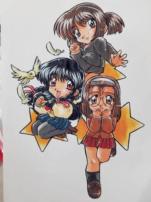 センチJ～ポスター
画稿サイズが大きいので
原画は、アナログ
コピック塗りで、3人一組×4枚に💦
彩色版、一組分行方不明😅

#センチメンタルジャーニー
#センチメンタルグラフティ 