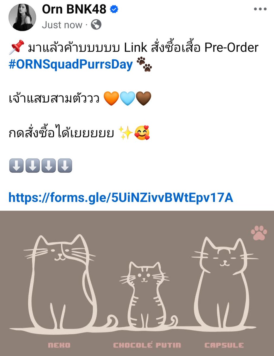 always_orn's tweet photo. 📌 มาแล้วค้าบบบบบ Link สั่งซื้อเสื้อ Pre-Order #ORNSquadPurrsDay 🐾 

กดสั่งซื้อได้เยยยยย ✨🥰

⬇️⬇️⬇️⬇️

https://t.co/lguuoLoSAt

#OrnOung #MoveORN https://t.co/IyuwNw2yeE
