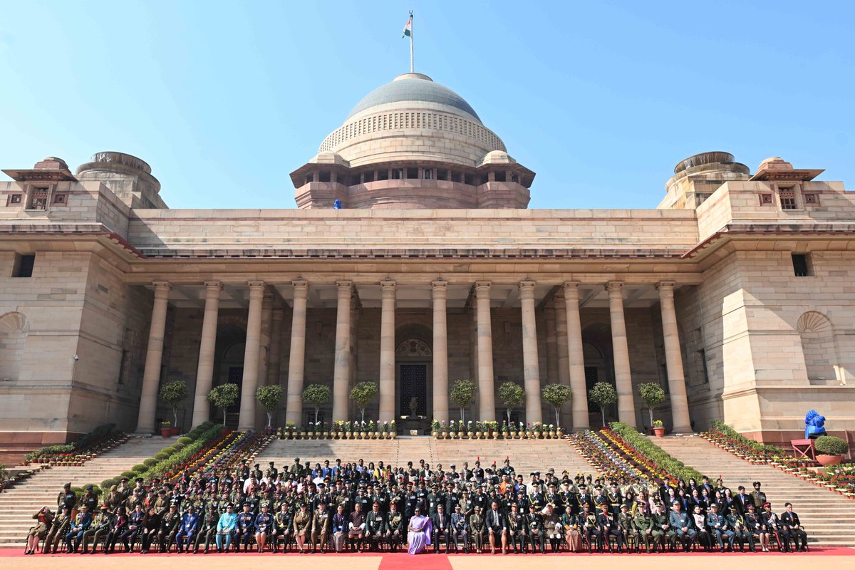 President Droupadi Murmu met tribal guests, tableaux artists and tractor drivers, NSS volunteers and NCC cadets, officials and other participants of the Republic Day Parade 2025 at Rashtrapati Bhavan.