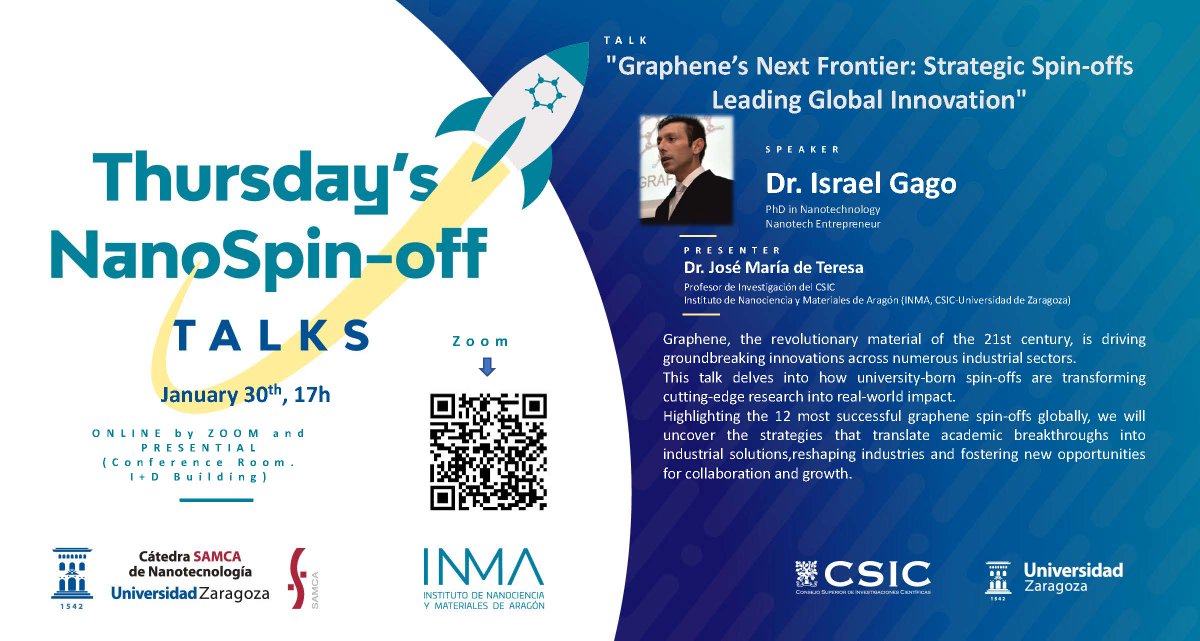 INMAdivulga (@inmadivulga) on Twitter photo 🔜30 enero, 17h “Thursday´s NanoSpin-off Talks” «Graphene’s next Frontier: Strategic spin-offs leading global innovation»
🗣️ Israel Gago, Ph.D linkedin.com/in/israelgago/
ℹ miniurl.cl/hxmmrw
<a href="/unizar/">Universidad Zaragoza</a> <a href="/Ciencias_Unizar/">Ciencias_Unizar</a> @AragonCsic 🔜30 enero, 17h “Thursday´s NanoSpin-off Talks” «Graphene’s next Frontier: Strategic spin-offs leading global innovation»
🗣️ Israel Gago, Ph.D linkedin.com/in/israelgago/
ℹ miniurl.cl/hxmmrw
<a href="/unizar/">Universidad Zaragoza</a> <a href="/Ciencias_Unizar/">Ciencias_Unizar</a> @AragonCsic