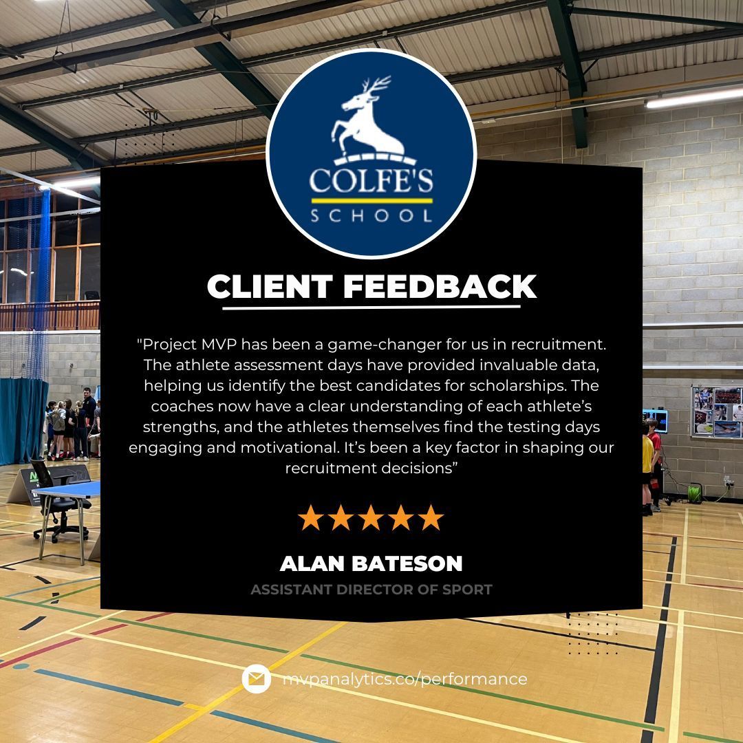 Colfe’s School shares how Project MVP’s athlete testing days delivered the data needed to make informed scholarship decisions, motivating athletes and giving coaches clear insights. 🏅⭐⭐⭐⭐⭐ #Recruitment #SportsScience #PerformanceAnalytics