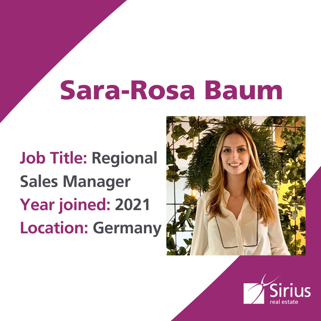 SiriusRE's tweet photo. Introducing Sara-Rosa Baum, one of our talented Regional Sales Managers. 

Sara-Rosa has been a valued member of our team since 2021. Swipe to discover how she launched her real estate career, her journey at Sirius, and a ‘hair-raising’ fun fact about her!

#RealEstate