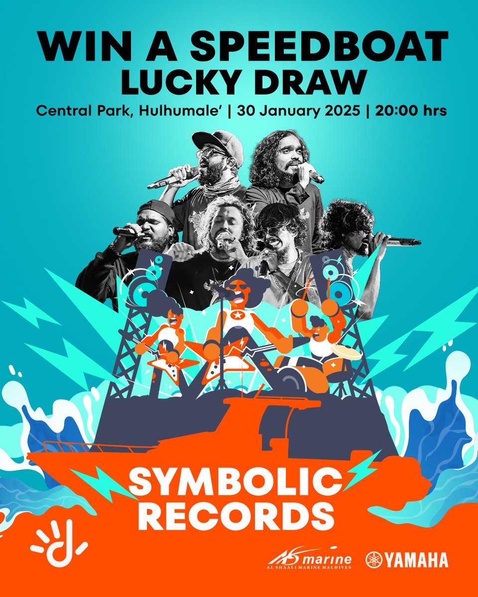 Join <a href="/SymbolicRecords/">Symbolic Records</a> live on stage at the Win a Speedboat Lucky Draw Event!

📅 30 January 2025
🕗 8 PM
📍 Central Park, Hulhumalé

Bring your friends and be part of the excitement! 

<a href="/asmarine_mv/">AS Marine Maldives</a> <a href="/Alia_Maldives/">Alia Investments</a> 

#DhiraaguWinASpeedboat