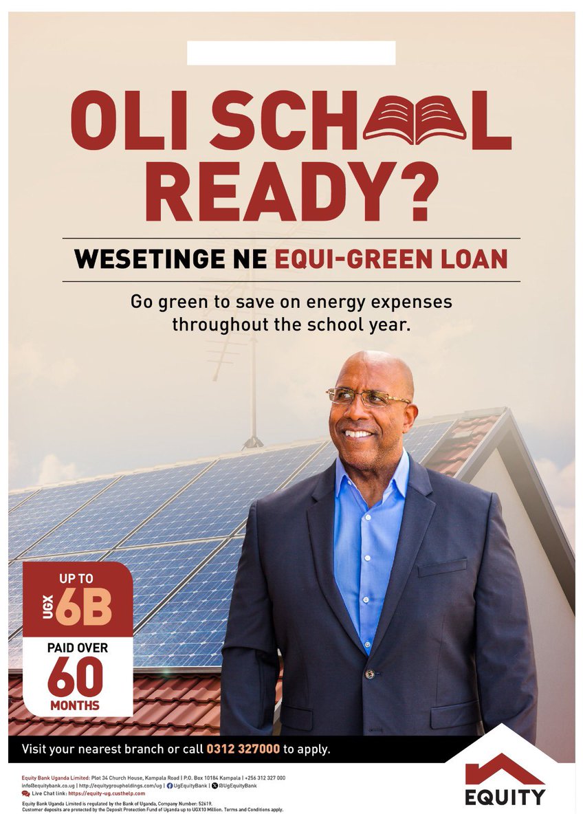 SharonkBirungi's tweet photo. #WesetingNeEquity
Conserve the environment in your school by using energy saving products like solar , energy efficient cook stoves, water tanks & purifiers etc…
Get the Equi-Green Loan from #EquityBankUganda
Call 0312 327 000 for more information.
#BacktoShulewithEquity https://t.co/hGhxkoDui0