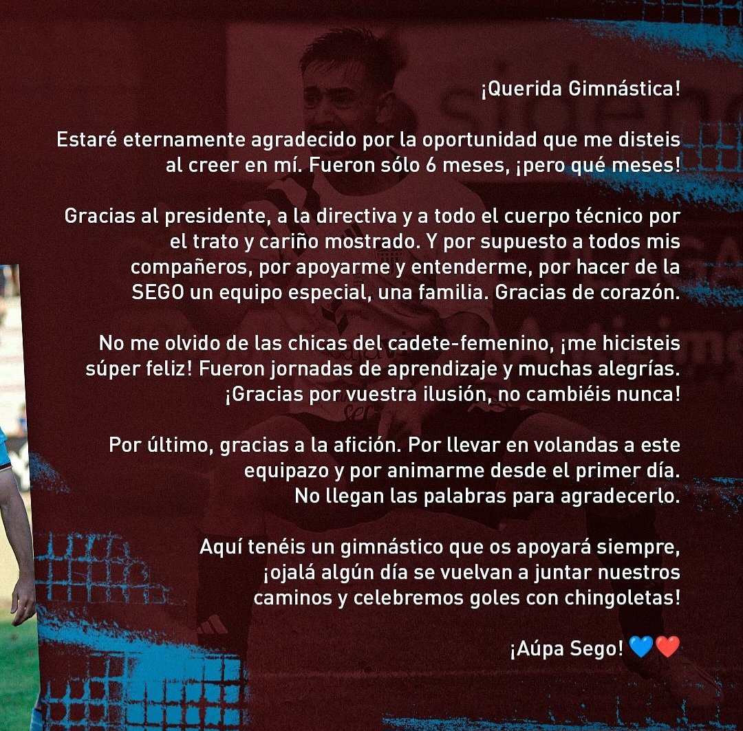 ✍️🏻 Os dejamos la carta de despedida que nos ha hecho llegar  Davo
#AúpaSego🔴🔵