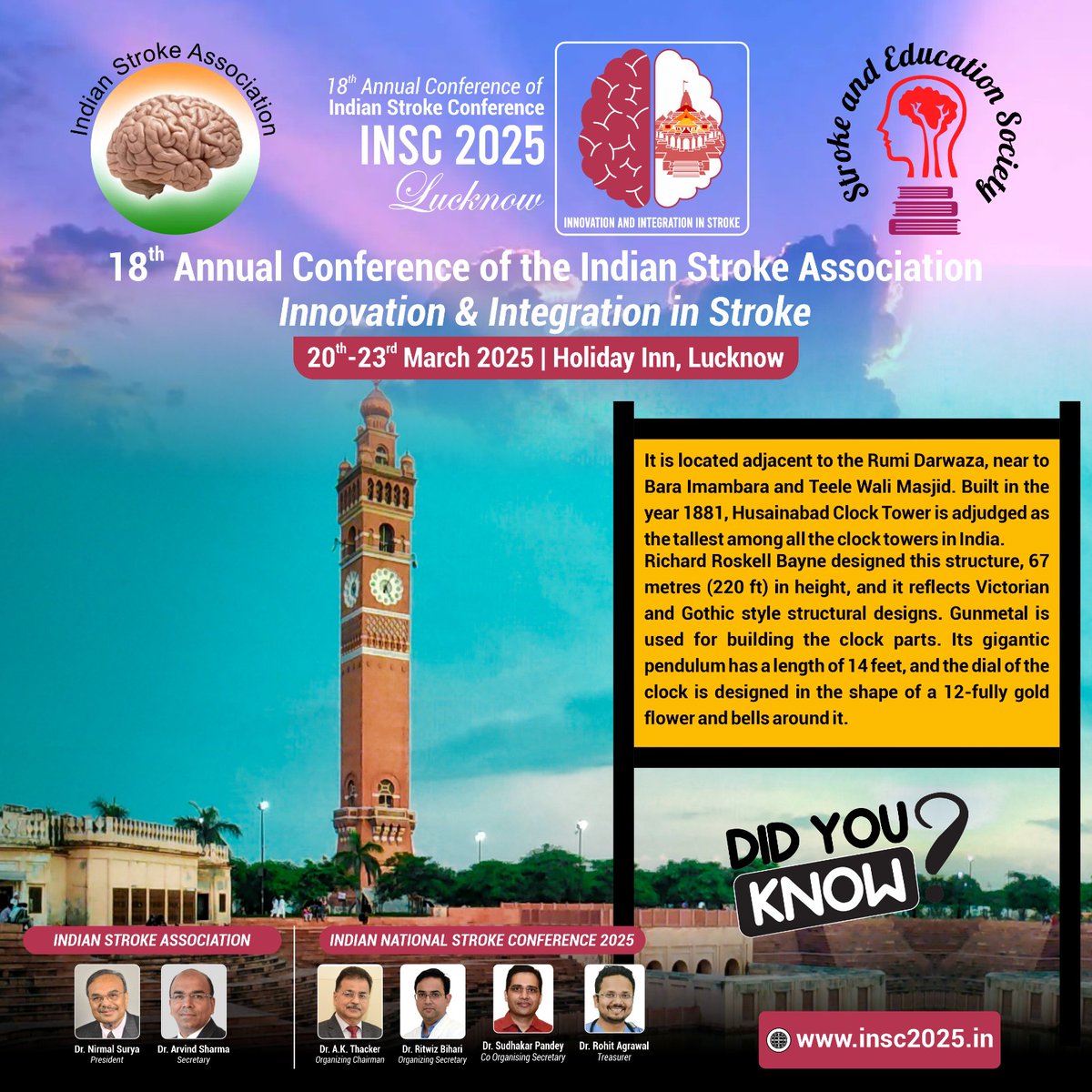 🧠Did you know? The Husainabad Clock Tower, featured in our conference theme, is the tallest clock tower in India!
✨Don't miss out – register today!⏳
#StrokeCare #INSC2025 #MedicalConference #neurology #doctorconference #medicalquiz #medicalschool #registernow #helathylifestyle